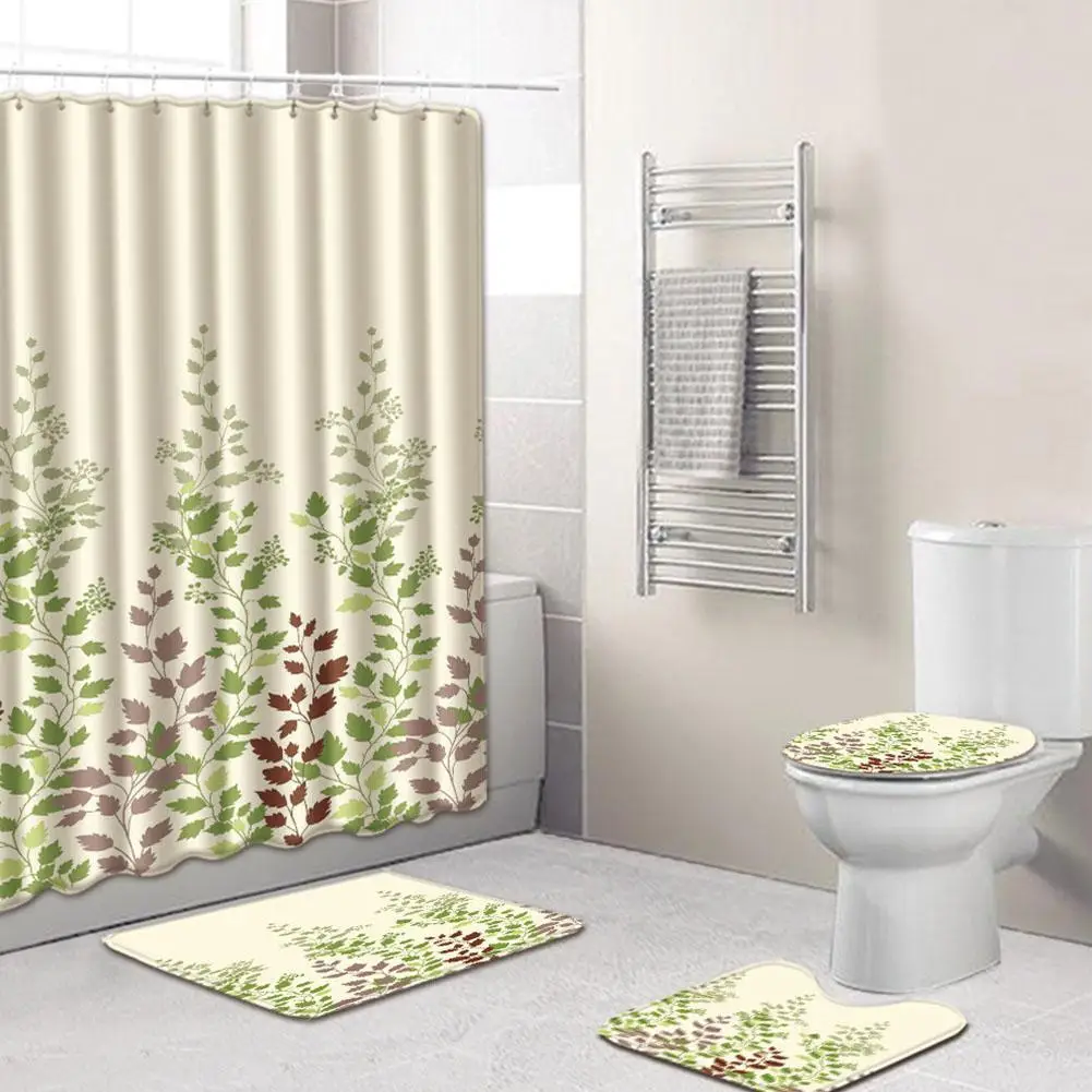 4 шт./компл. с простой печатью занавески для душа + напольный коврик чехол унитаза