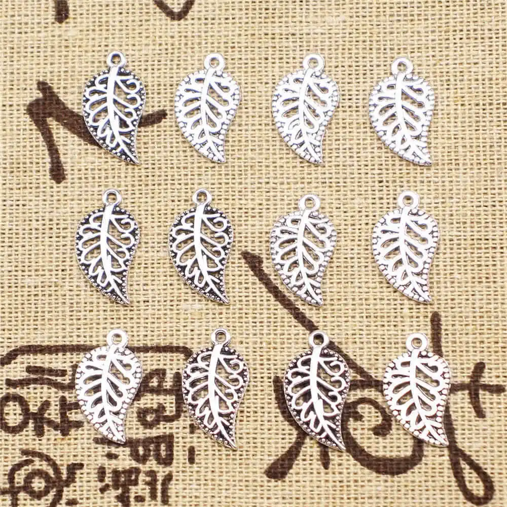 

Leaves Charms Supplies For Jewelry Making Kit Antique Silver Color 40pcs 18x10mm