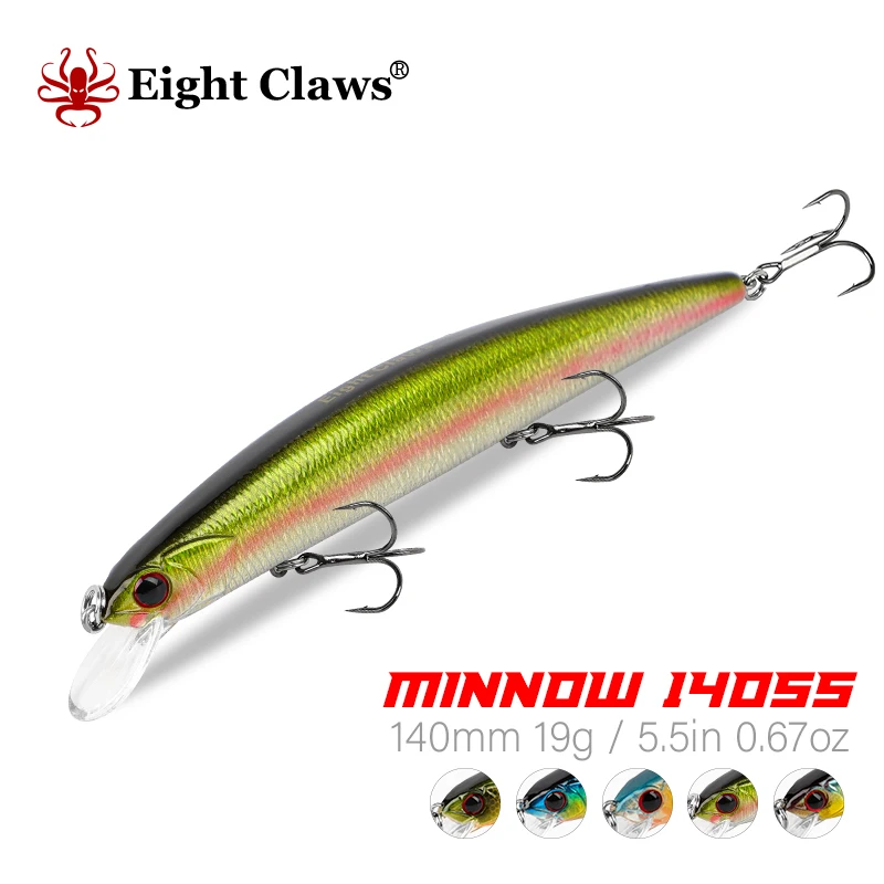 Тонущая рыболовная приманка в виде гольяна 8 когтей 140 мм 19 г Джеркбейт жесткий