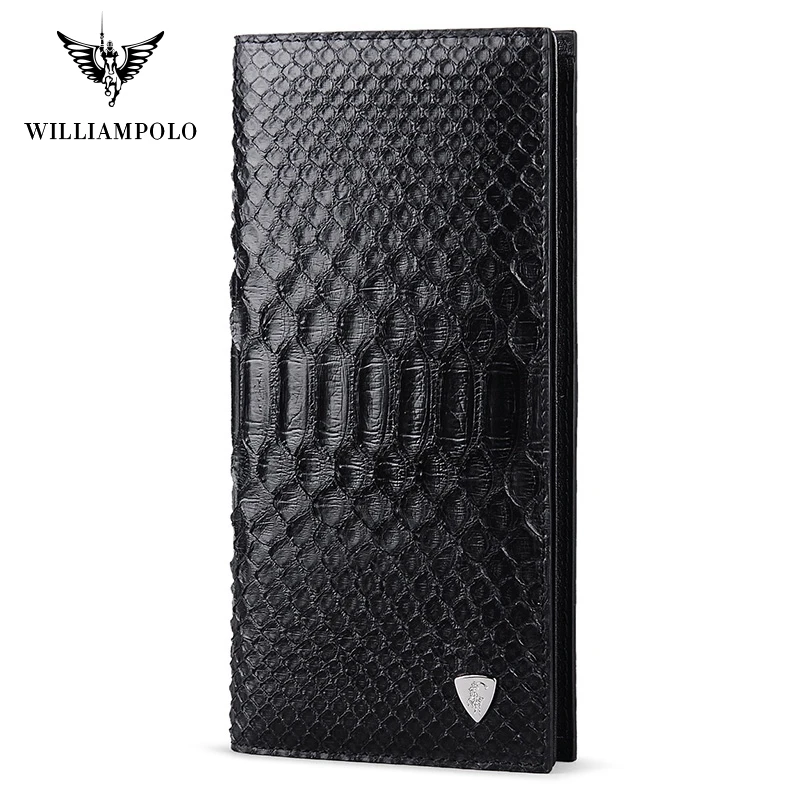 Мужской кошелек из натуральной кожи Python черный на молнии модель PL134 | Багаж и