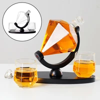 wine decanter crystal diamond shaped glass decanter for whiskey with wood wine rack