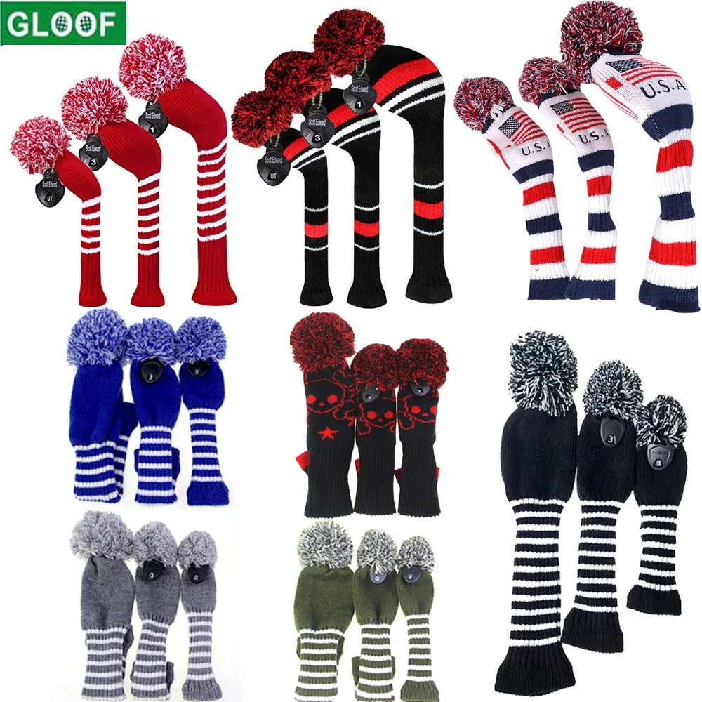 Knitted Golf Club Head Covers 3 Piece Set 1 3 5 Driver and Fairway HeadCovers Fits 460cc Drivers