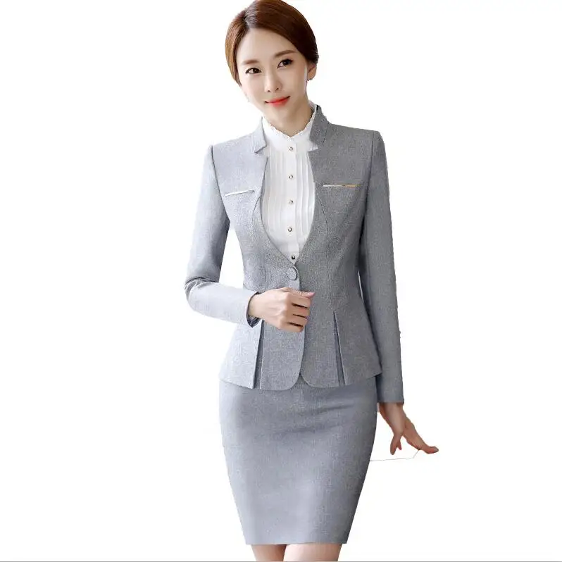 light grey skirt set Деловые брючные костюмы горячая Распродажа женские формальные костюмы женская униформа Элегантная Женская рабочая одежда офисные брючные костюмы - Цвет: light grey skirt set