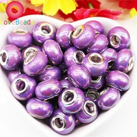 10pcs round smooth colored resin murano large hole spacer beads charms fit pandora bracelet bangle necklace diy jewelry craft