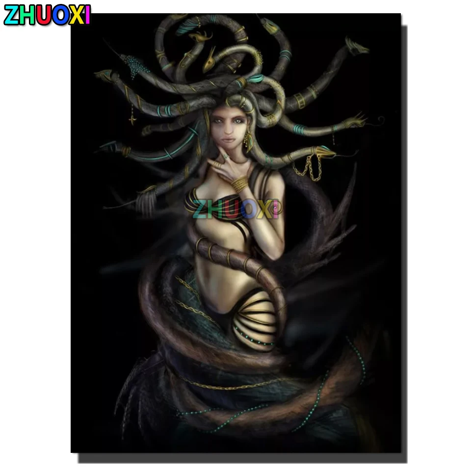 

DIY 5D Full Drill Round Diamond Painting Kits Art for Adults Scary Snakehead Beauty Painting Rhinestone Craft Home Wall Decor