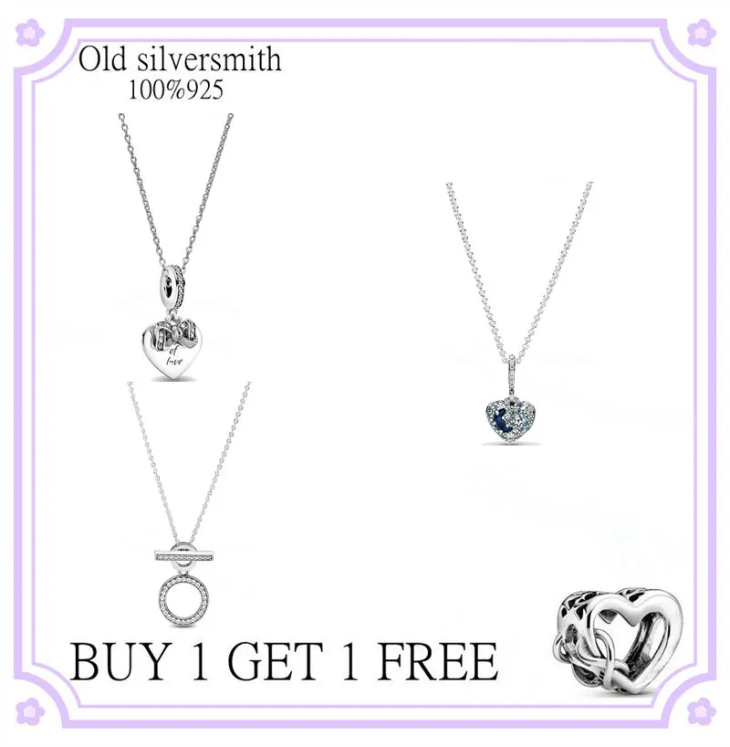 

Hot Sale 100% 925 Sterling Silver Fit Original pan necklace Love heart circle tree shape For Women DIY Jewelry wedding gift