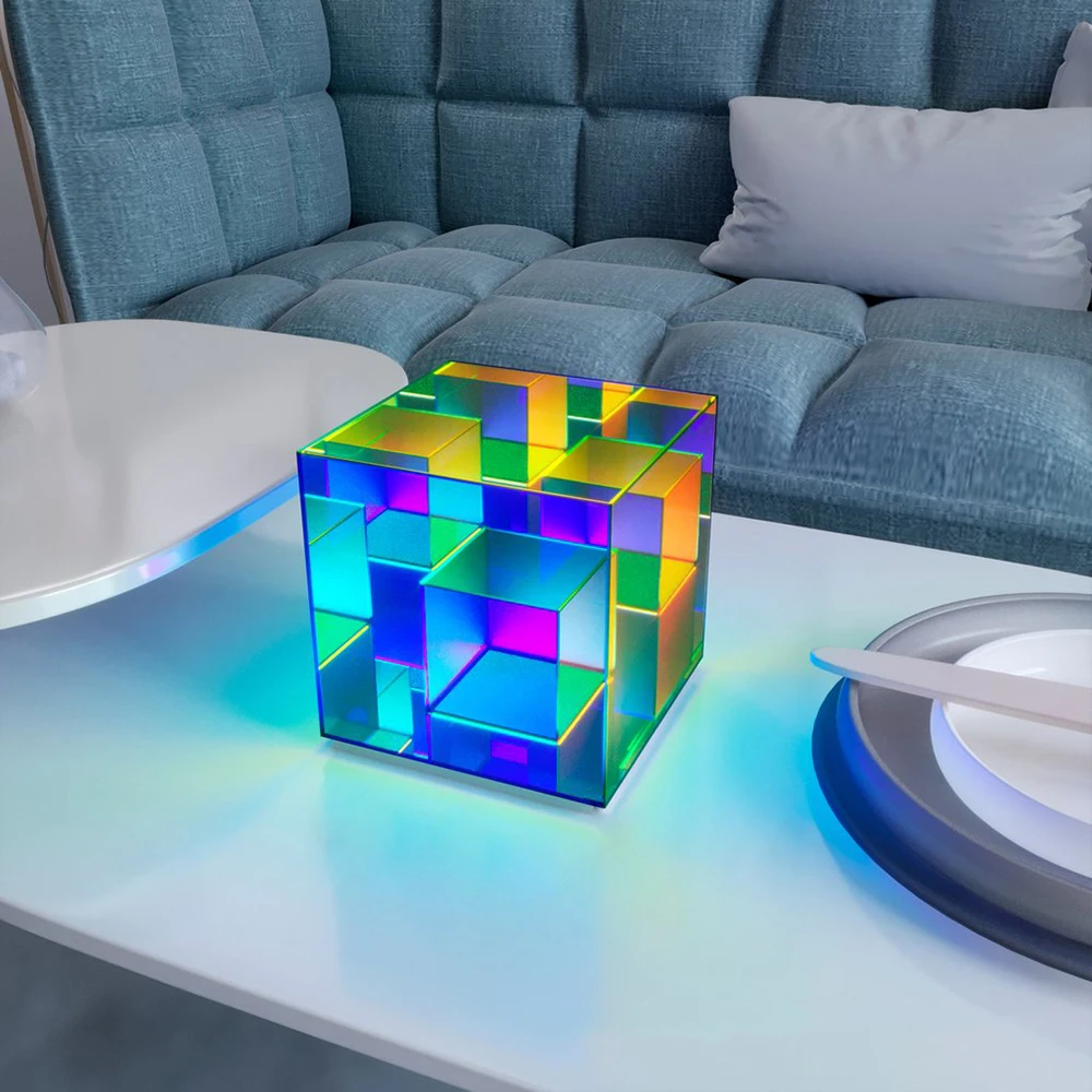 

3D cube настольная лампа cube box, настольное украшение, ночная лампа для гостиной, спальни, красочное искусственное акриловое тело, 5 В, питание от ...