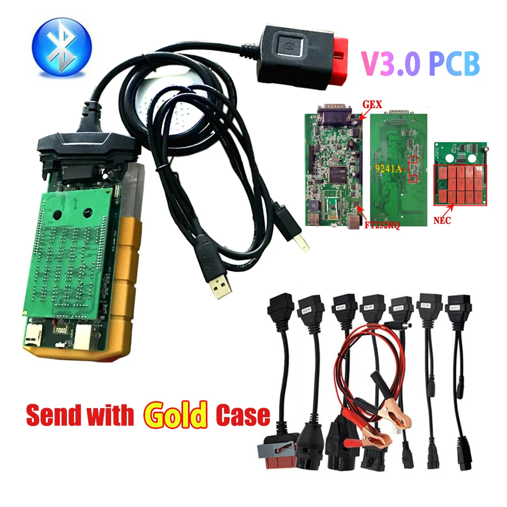 Автомобильный диагностический прибор Obd2 V3.0 PCB новый чип 9241 2016.R0 2017.R3 с генератором