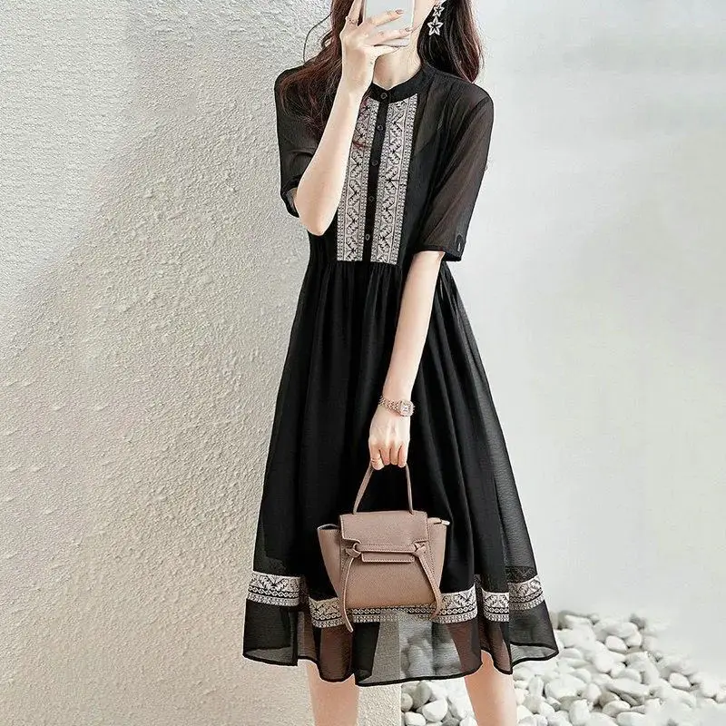 

Black stitching dress 2021 summer new trend vestidos de mujer harujuku vestido midi elegante A-LINE Casual