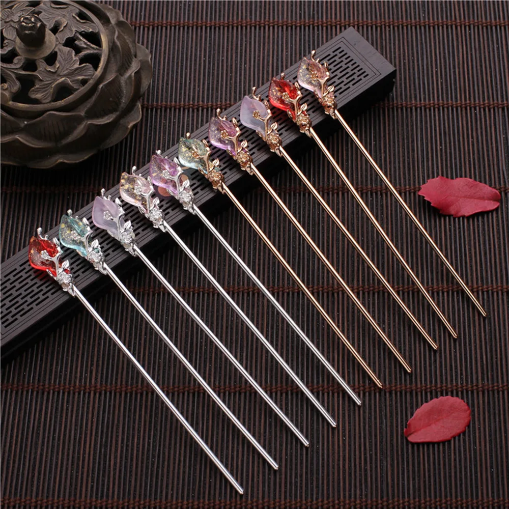 

Vintage Chinese Style Hanfu Hair Stick Women Metal Glaze Hair Fork Hair Chopsticks Hairpin Woman Jewelry Hair Clip Accessories
