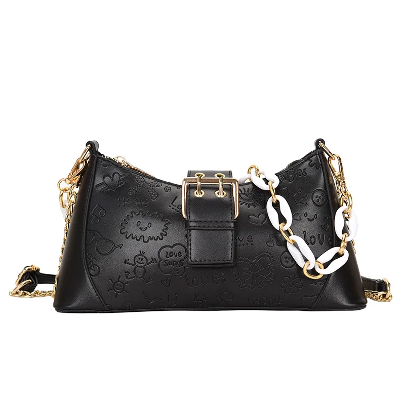 

Women High Quality Shoulder Bag Black Female Crossbody Bag Fashion Temperament Handbag Small Printing Artificial Leather