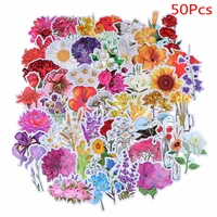 50pcsset beautiful colorful flowers blooms memo stickers for laptop car skateboard helmet suitcase stationery gift for kids