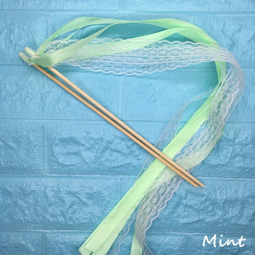 Mint and Lace 50 шт. свадебные ленты палочки скручивающаяся лента для танцев реквизит лента на палочке с кружевом DIY Свадьба День Рождения Вечеринка подарки - Цвет: Mint and Lace