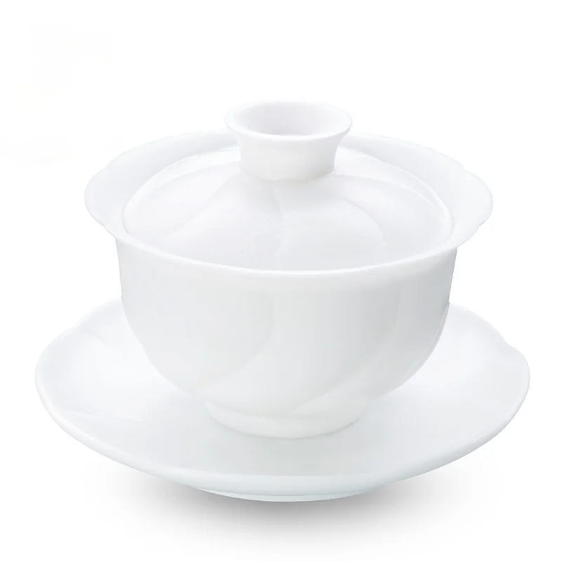 

Pure handmade Sancai Kung Fu tea set white porcelain large tea bowl