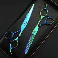 professional japan 440c 6 green hair scissors cutting barber makas haircut thinning shears cut scissor hairdressing scissors