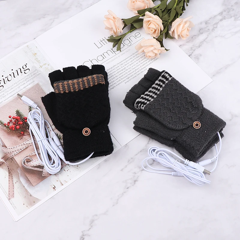 

Men's Women's Secure USB 5V Heating Gloves Hand Warmers Winter Warm Mittens Hand Laptop Half Fingerless Electric Heating Gloves