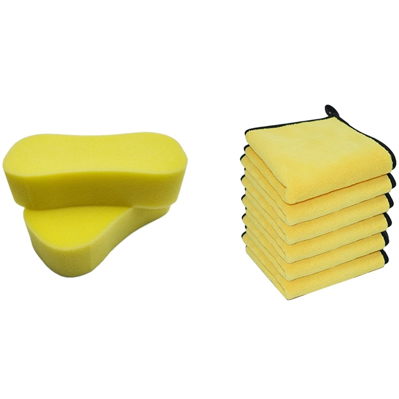 

1 Set Car Wash Sponge Extra Large Size Absorbent Multi-Use Cleaning Sponge & 1 Set Car Wash Microfiber Towel