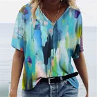 Женская футболка с коротким рукавом, Повседневная футболка с объемным акварельным пейзажем, уличная одежда с цветочным принтом, большие размеры, лето 2021
