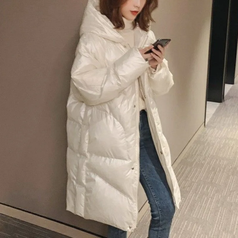 Winter Jacket Women Wash Free Bright Face Cotton Padded Clothes Medium Long 2021 New Loose Hooded Warm Fashion Coat