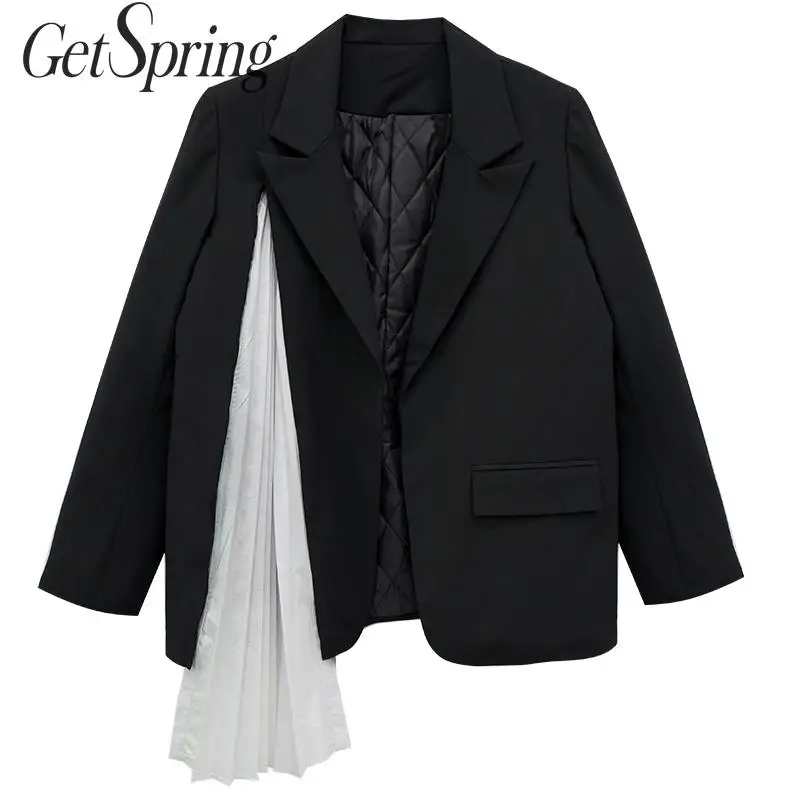 Женский Асимметричный Блейзер Getspring черный блейзер в стиле пэчворк с