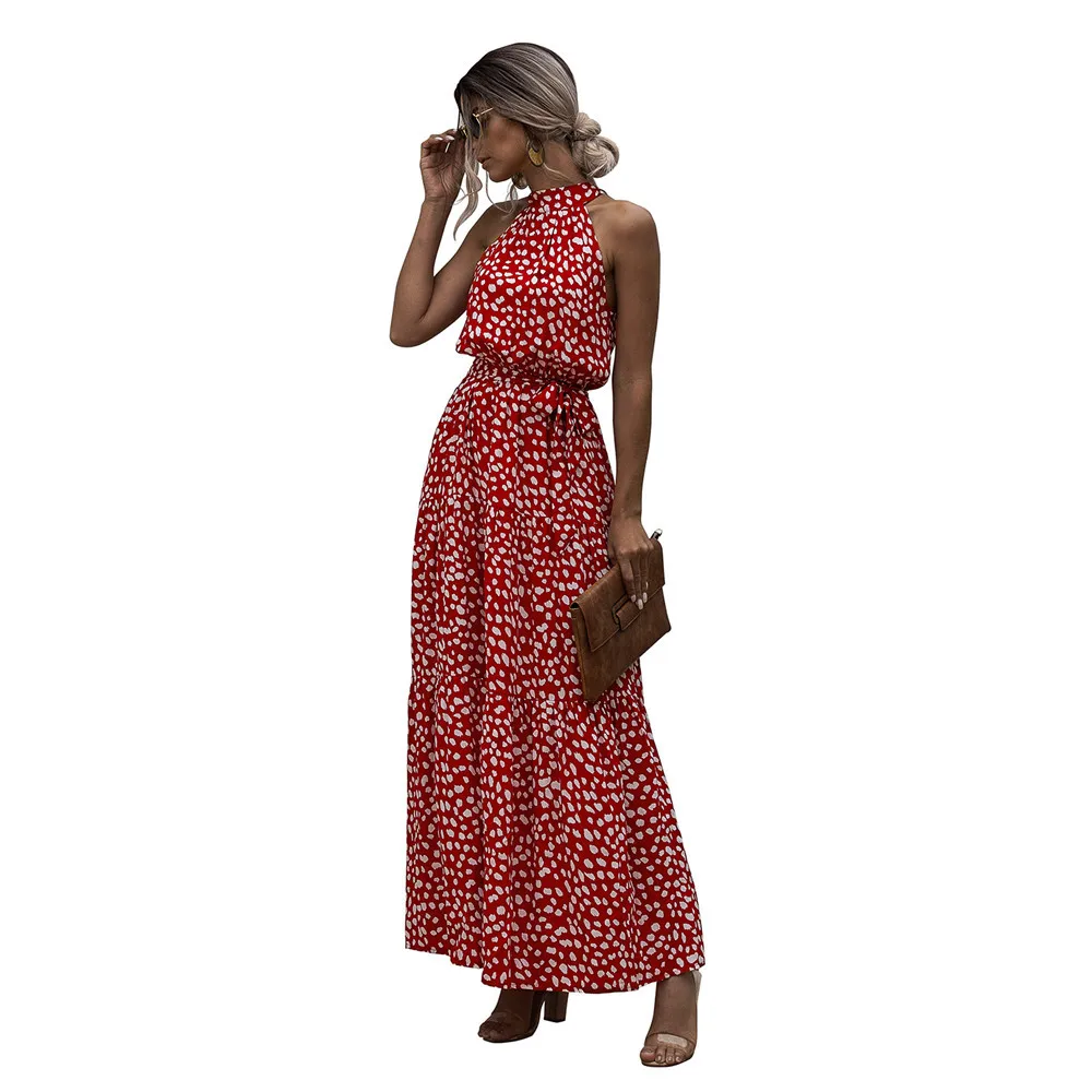 

Summer Long Dress Polka Dot Casual Dresses Black Sexy Halter Strapless New 2021 Beach Sundress Vacation Clothes Women Vestidos