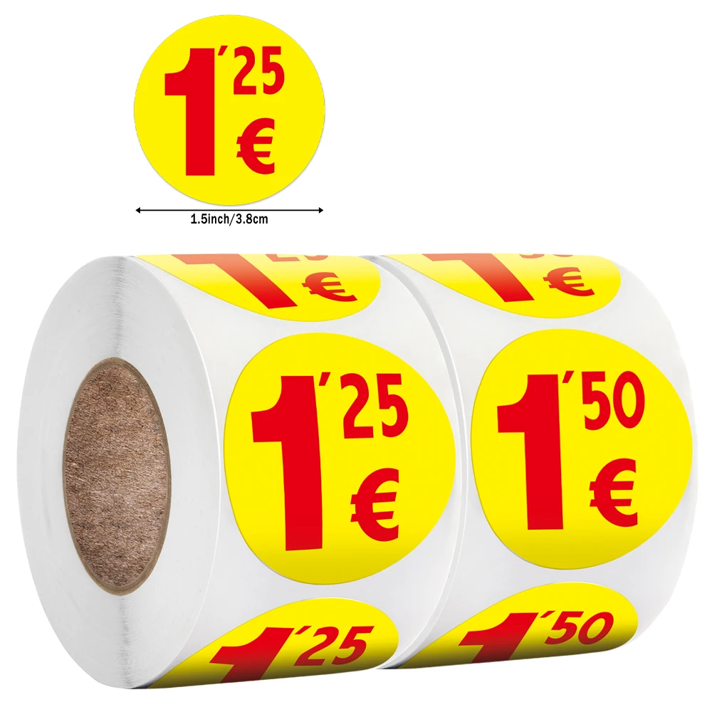 

500pcs/roll Round 1.5'' Yellow Self Adhesive EUR Price Label Tag Sticker for retail stores, grocery stores Office Supplies