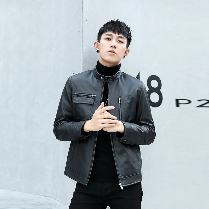 

Мужская кожаная мотоциклетная куртка, куртка из натуральной кожи