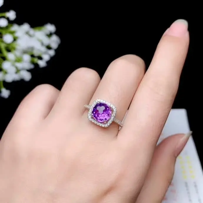 

shilovem 925 sterling silver piezoelectric amethyst rings open Jewelry women trendy party classic new 8*8mm bj0808333agz