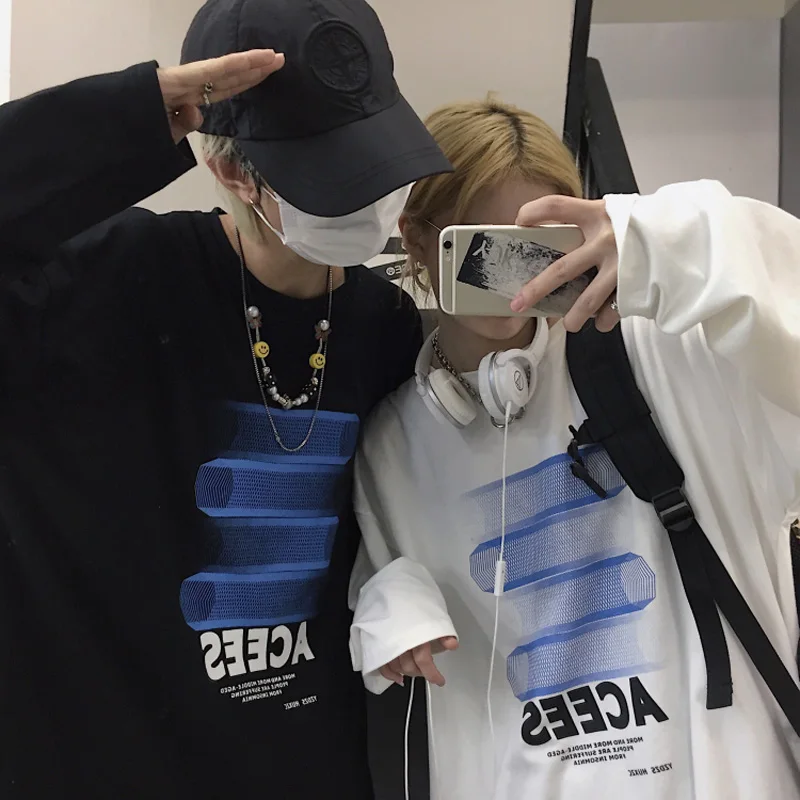 

Maxxo High Street Abstract Graphics Long-Sleeved T-Shirt Couples Goth Oversized Women Emo Kpop Urban Unisex Aesthetic Clothing