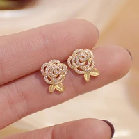 korean new arrive exquisite aaa cz women earring cubic zircon elegant rose stud earring wedding jewelry pendant accessories gift