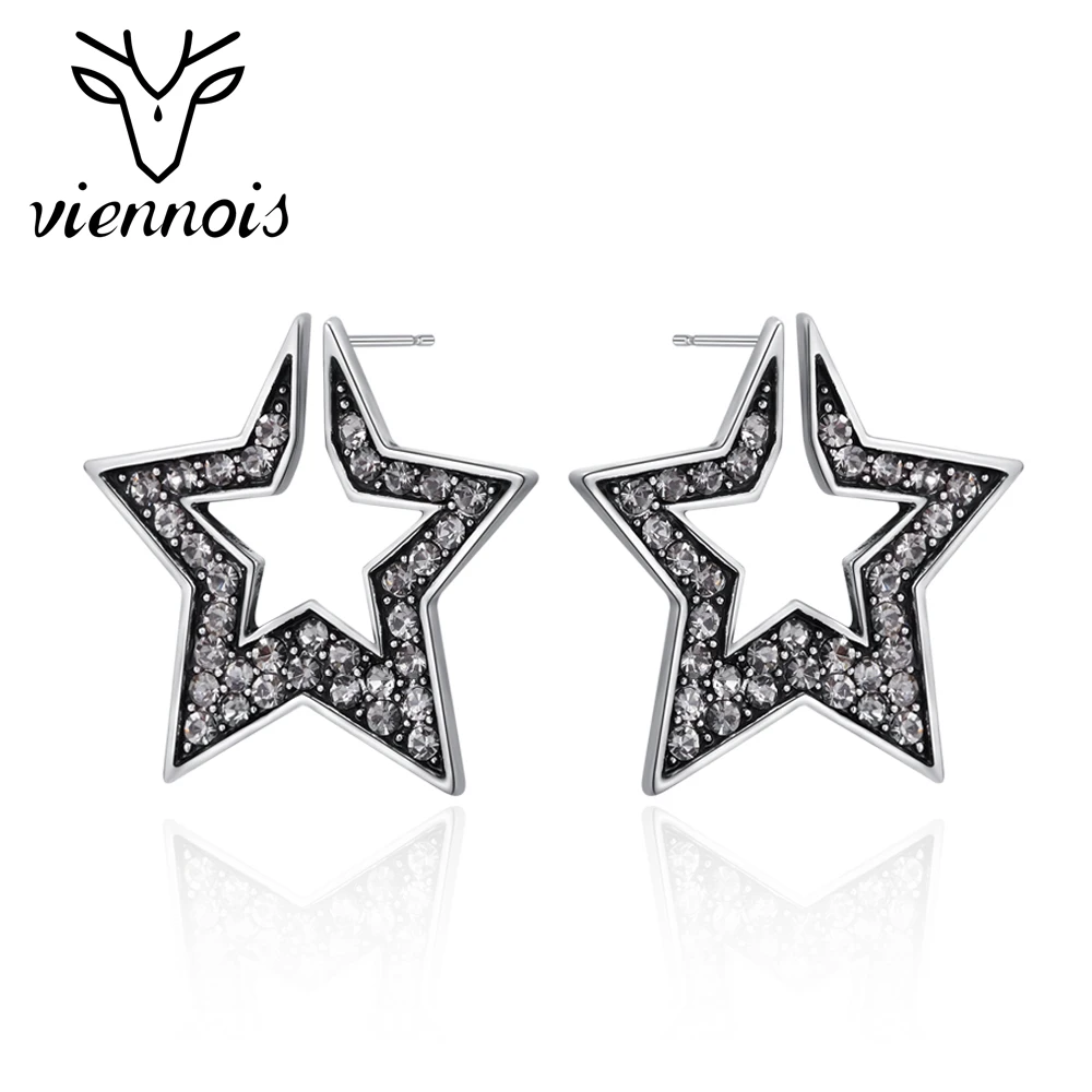 

Viennois Vintage Star Stud Earrings Rhinestone Silver Color Fashion Woman Earrings 2021 Pendientes Statement Jewelry Party Gift