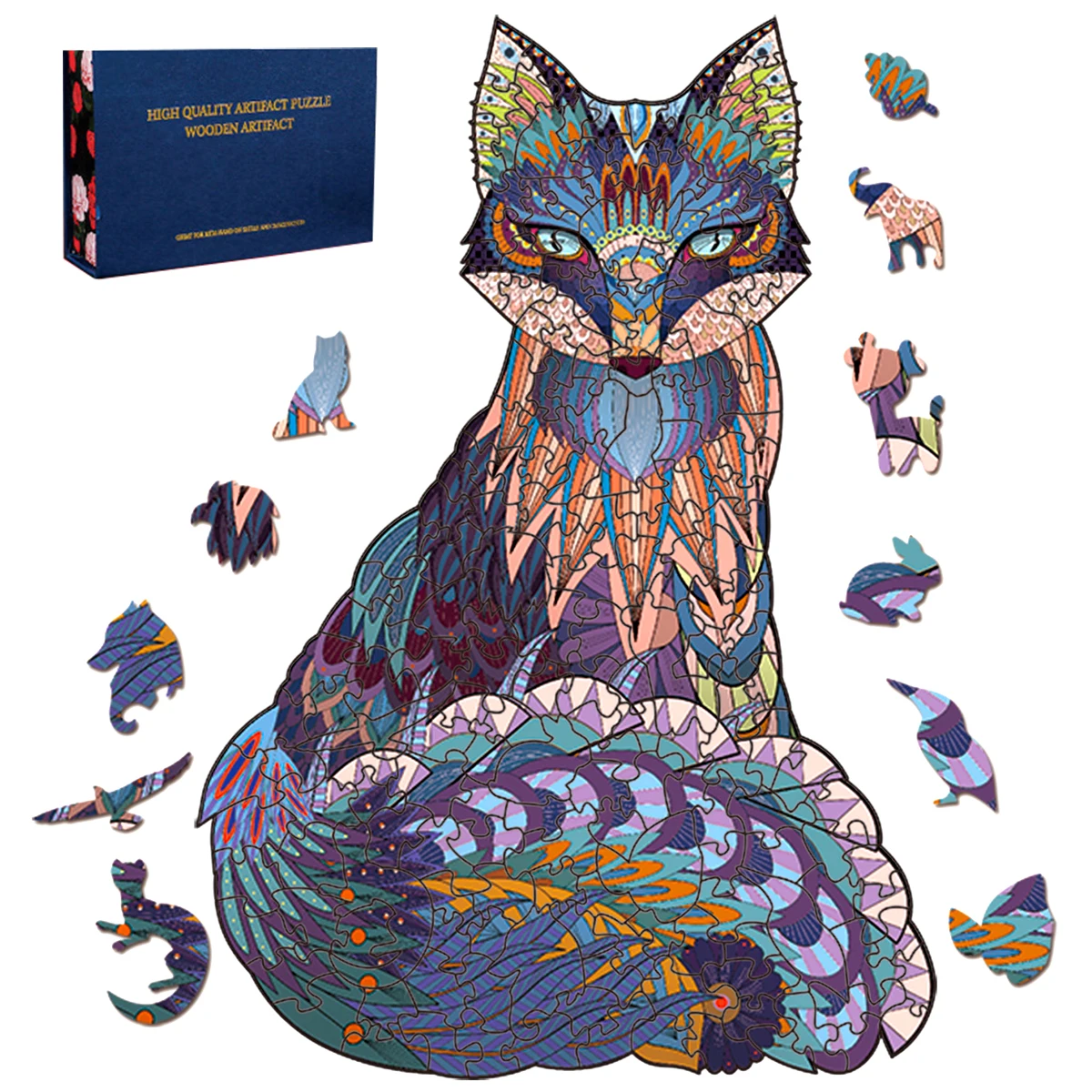 

Unique Wooden animal Jigsaw Puzzles Mysterious Fox butterfly owl 3D Puzzle Gift Interactive Games Toy For Adults Kid Educational