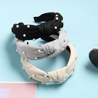 fashion women hair accessories polyester hairbands solid pearl headband hair hoop wash makeup knotted hair bands bezel headdress