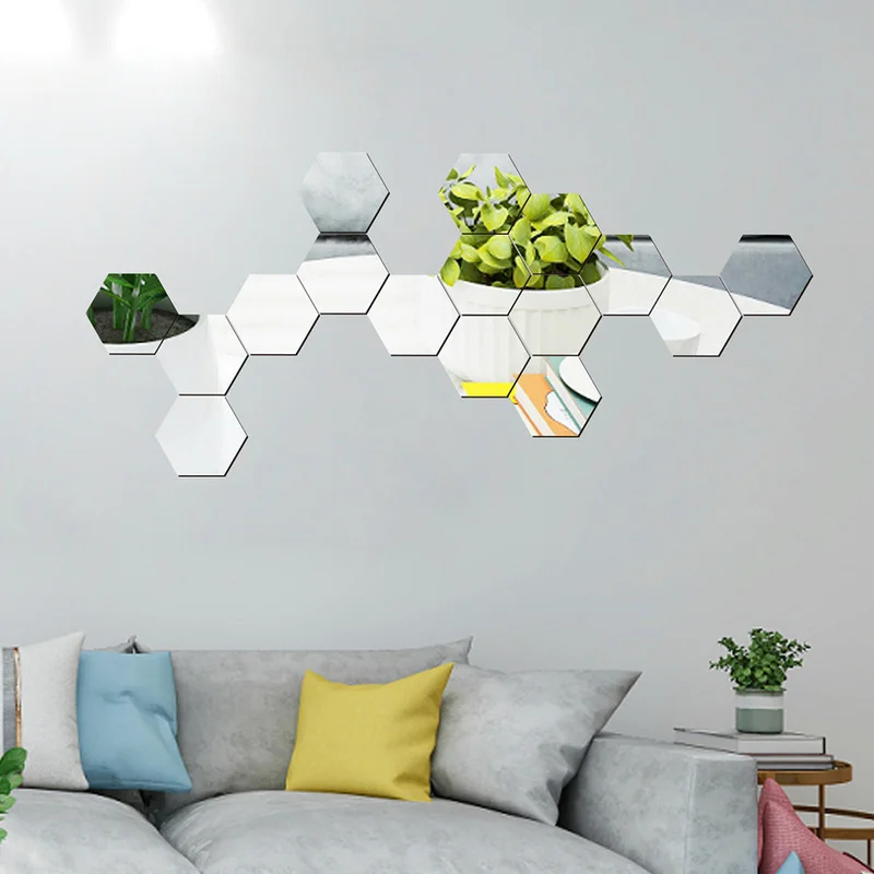 

12PCs/Set DIY 3D Mirror Wall Stickers Hexagon Home Decor Mirror Decor Sticker Mural Removable Living-Room Decal Art Ornament Hot