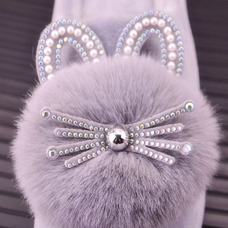 Женские зимние тапочки с кроличьими ушками меховые помпоном новинка 2020 женские