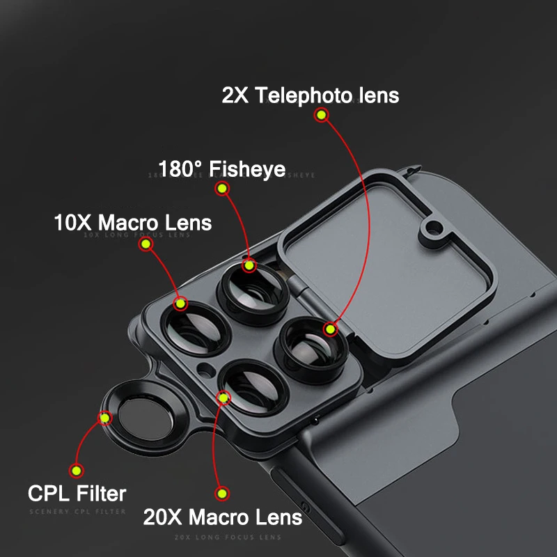 Макрообъектив для iphone 11 pro 5 в 1 чехол телефона 2X телеобъектив рыбий глаз 10X 20X линзы