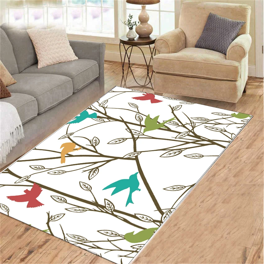 

2022 new style tree and brid Flannel Carpet for Living Room Brid Pattern Print Indoor Area Rugs Home Floor Mat Sofa Carpets