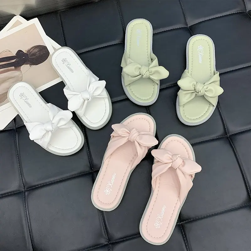 

2021 Summer Fashion Sandals Shoes Women Bow Summer Sandals Slipper Indoor Outdoor Flip-flops Beach Shoes Female Slippers