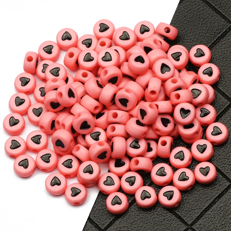 

100-500pcs Heart Acrylic Beads Light Pink Round 4x7mm Loose Spacer Beads For Jewelry Making DIY Bracelet Beaded Accessories