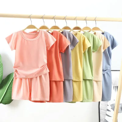 

Summer new children's modal short-sleeved T-shirt suit boys and girls high waist home service baby two-piece suit
