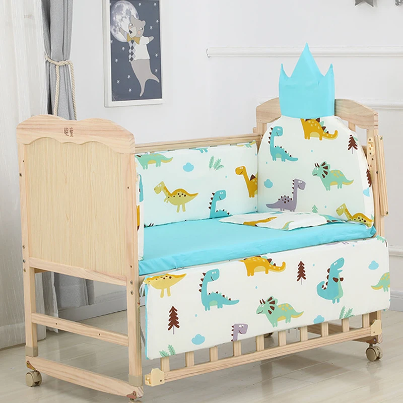 6pcs 60*120 Newborn Baby Bedding Set For Girl Boy Crib Bumper Protector Crown Design Baby Bed Bumper Bed Sheet Pillowcase ZT44 images - 6