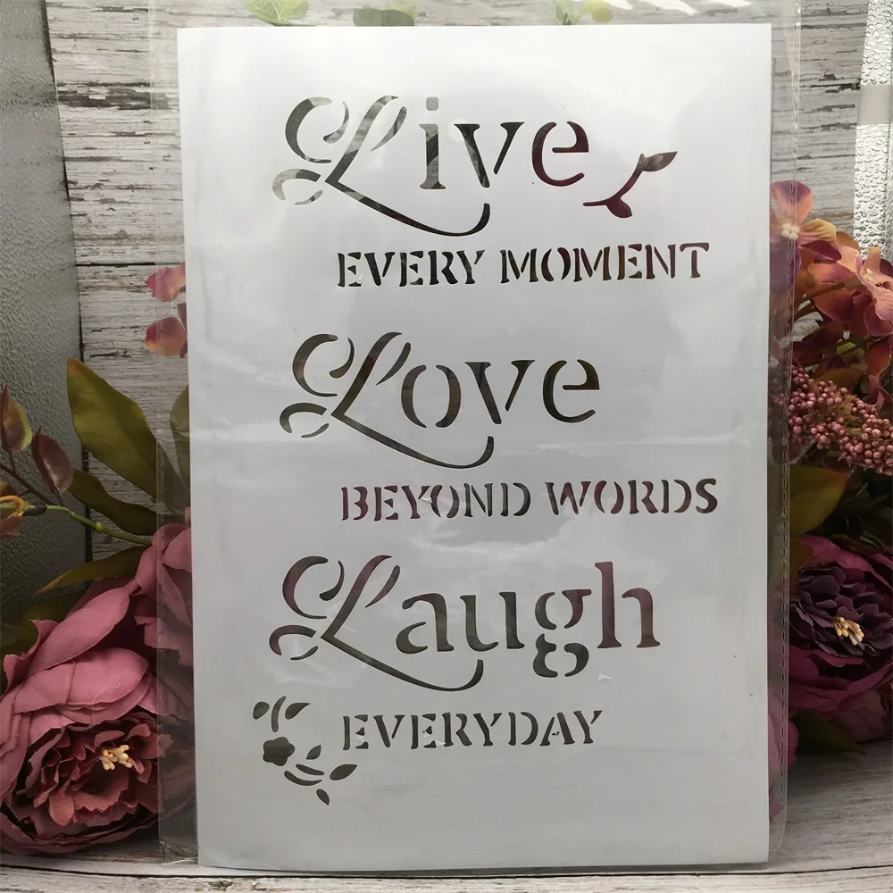 

29*21cm A4 Love Live Laugh DIY Layering Stencils Wall Painting Scrapbook Coloring Embossing Album Decorative Paper Card Template