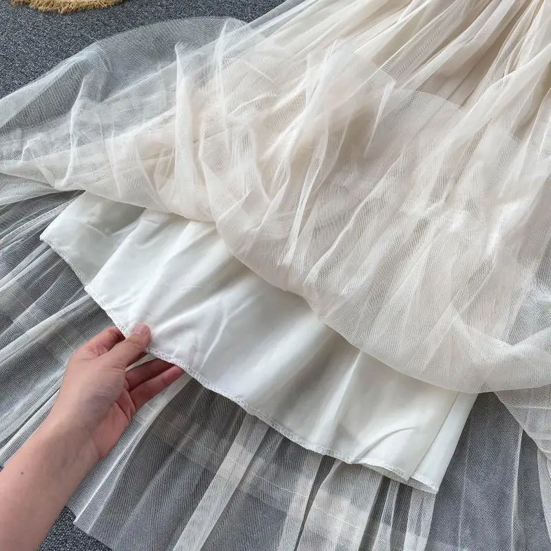 

Maxi long Dress mesh Elastic Sleeveless Bodycon elegant Women 2020 Summer Mori girl ruched dresses Party Slim Dresses