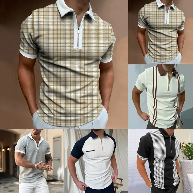

New Men's Shirt Zipper Checkered Loose Oversize Short Sleeve Summer Cool Shirt Streetwear Fashion Male Shirt Men Tops