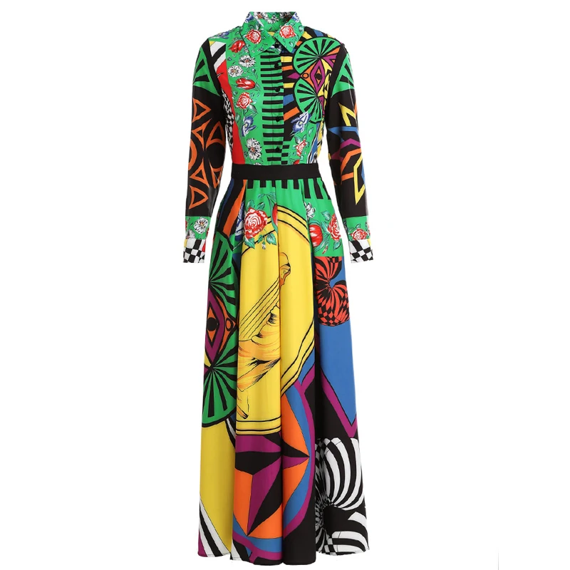 

2021 New Fall Fashion Designer Runway Ladies Maxi Dress Robe Femme Elgant Party Floral Print Holiday Long Sleeve Dress Vestidos