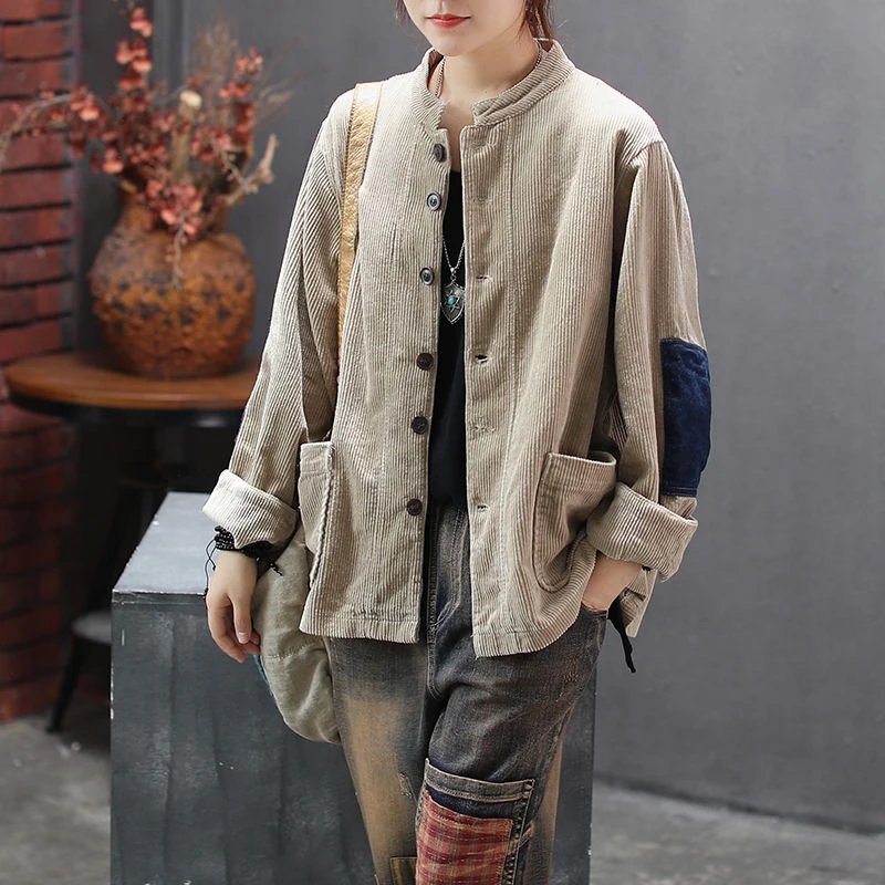 Женское вельветовое пальто с длинным рукавом свободное повседневное двумя