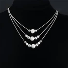 Ожерелье-цепочка женское из чистого серебра 925 пробы, 3 слоя бусин