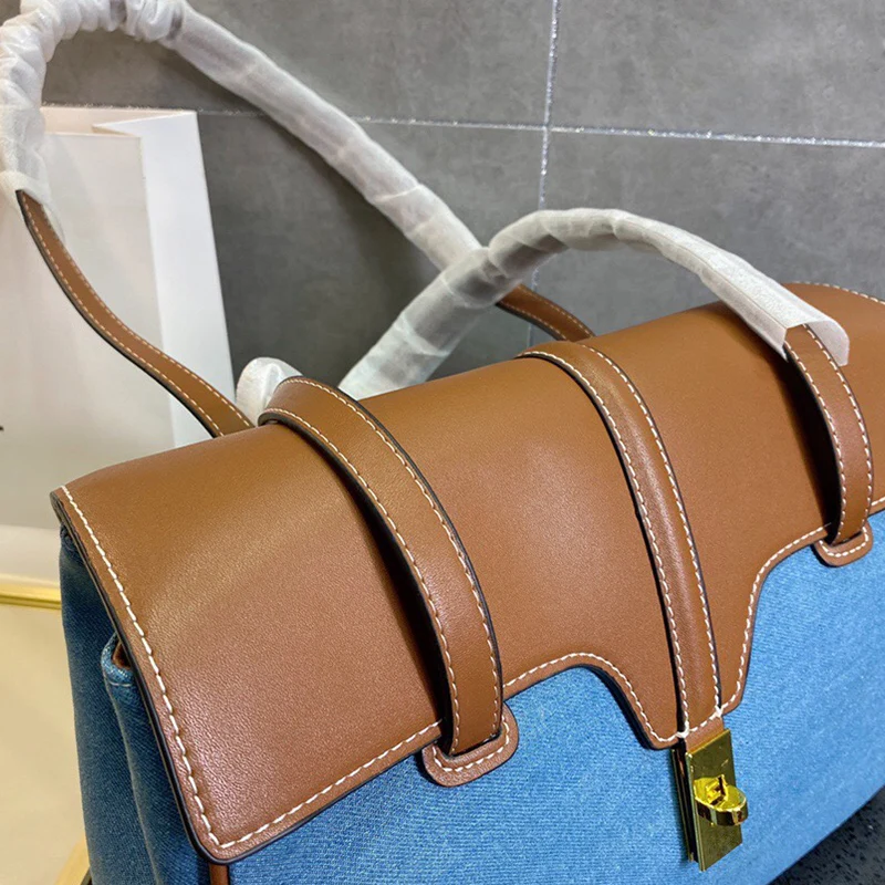 

Женская джинсовая сумка из натуральной кожи, в стиле ретро