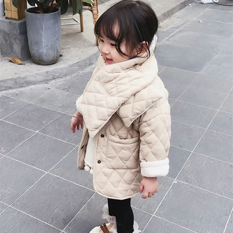 

DFXD зимнее пальто с хлопковой подкладкой для маленьких девочек, однотонная однобортная толстая верхняя одежда с длинным рукавом, модные мяг...