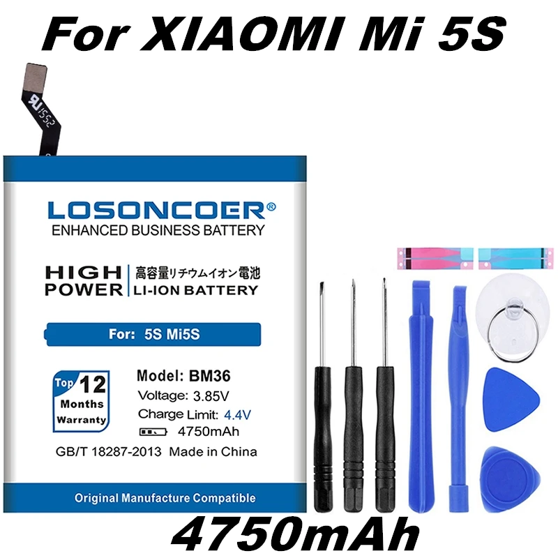 LOSONCOER батарея BM36 емкостью 4750 мАч для Xiaomi mi 5S батареи mi 5S батареи для мобильных телефонов бесплатные инструменты подставка держатель наклейки